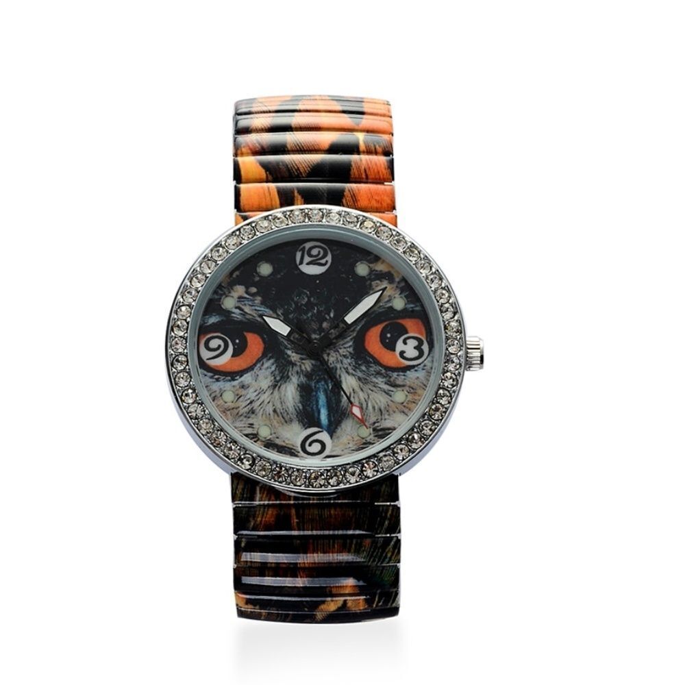 STRADA Animal Print Face Watch Stretchable Band